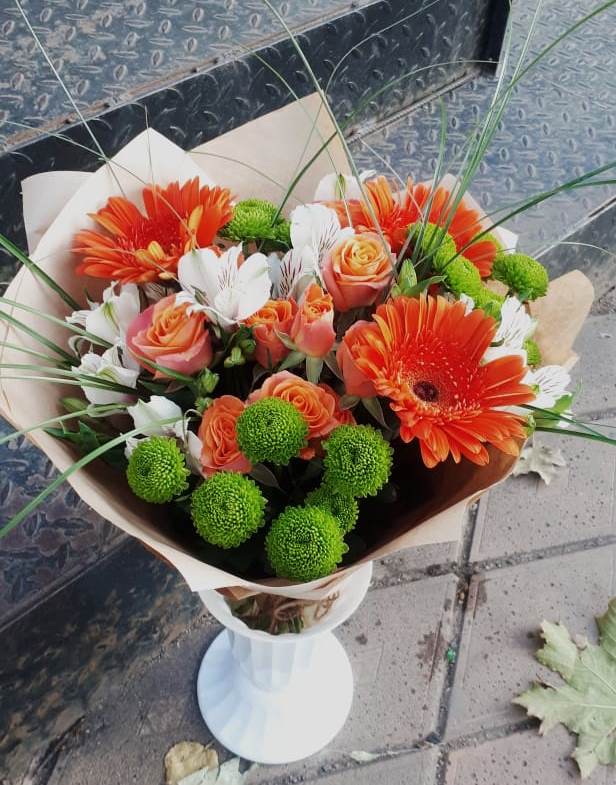 Букет цветов из: Герберы, Хризантемы, Альстромерии и Розы в Турыгино