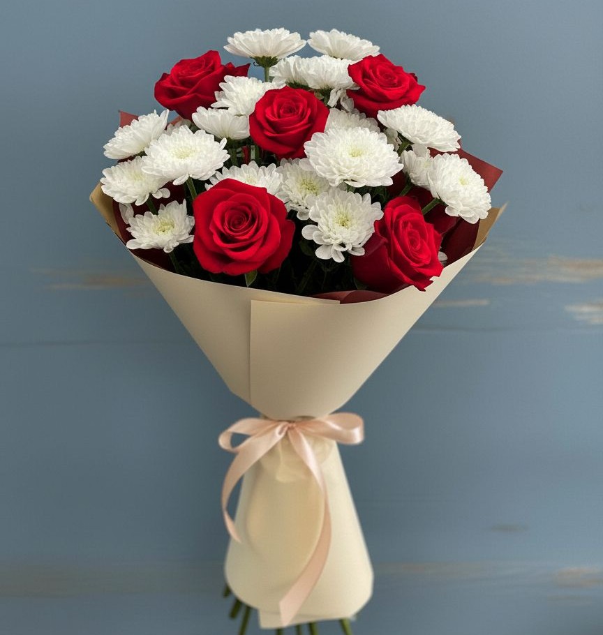 Букет цветов из: Розы и Хризантемы в Турыгино