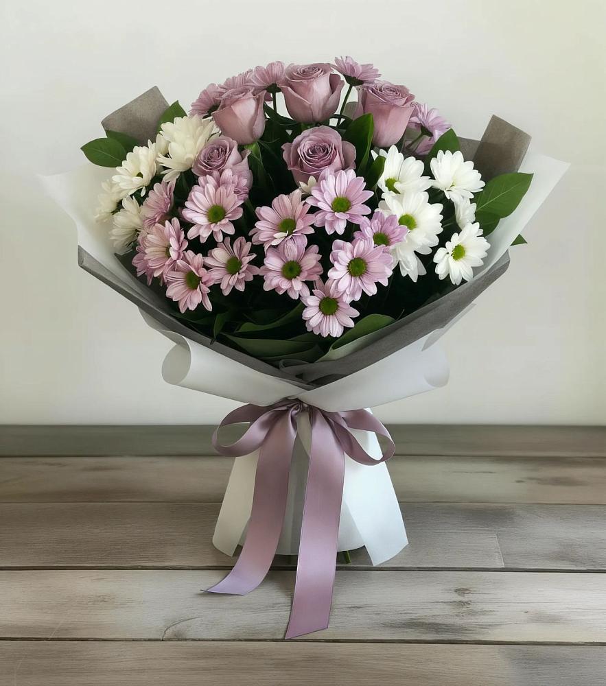 Букет цветов из: Хризантемы и Розы в Турыгино