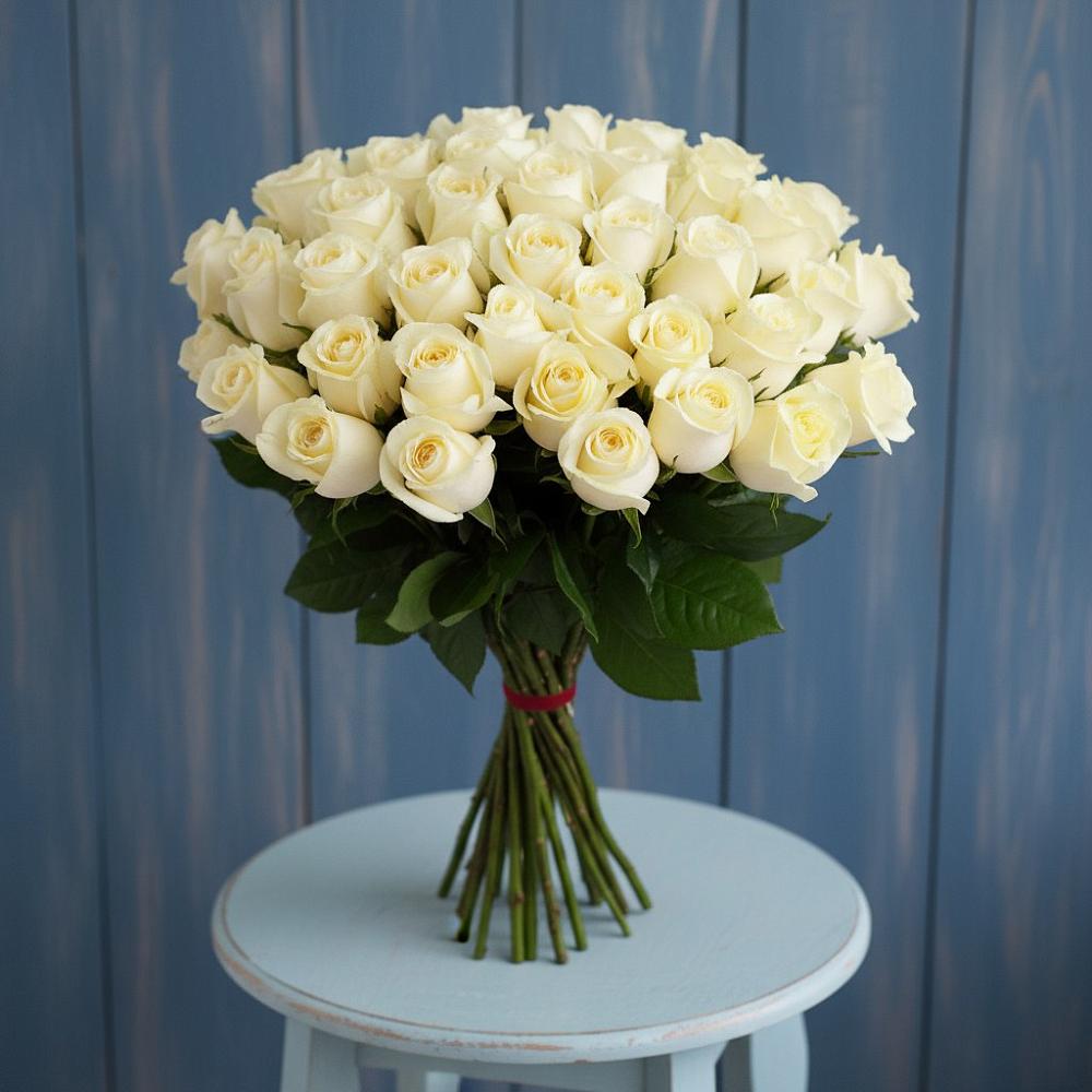 Букет 51 Белая роза Эдлесс Лав в Турыгино