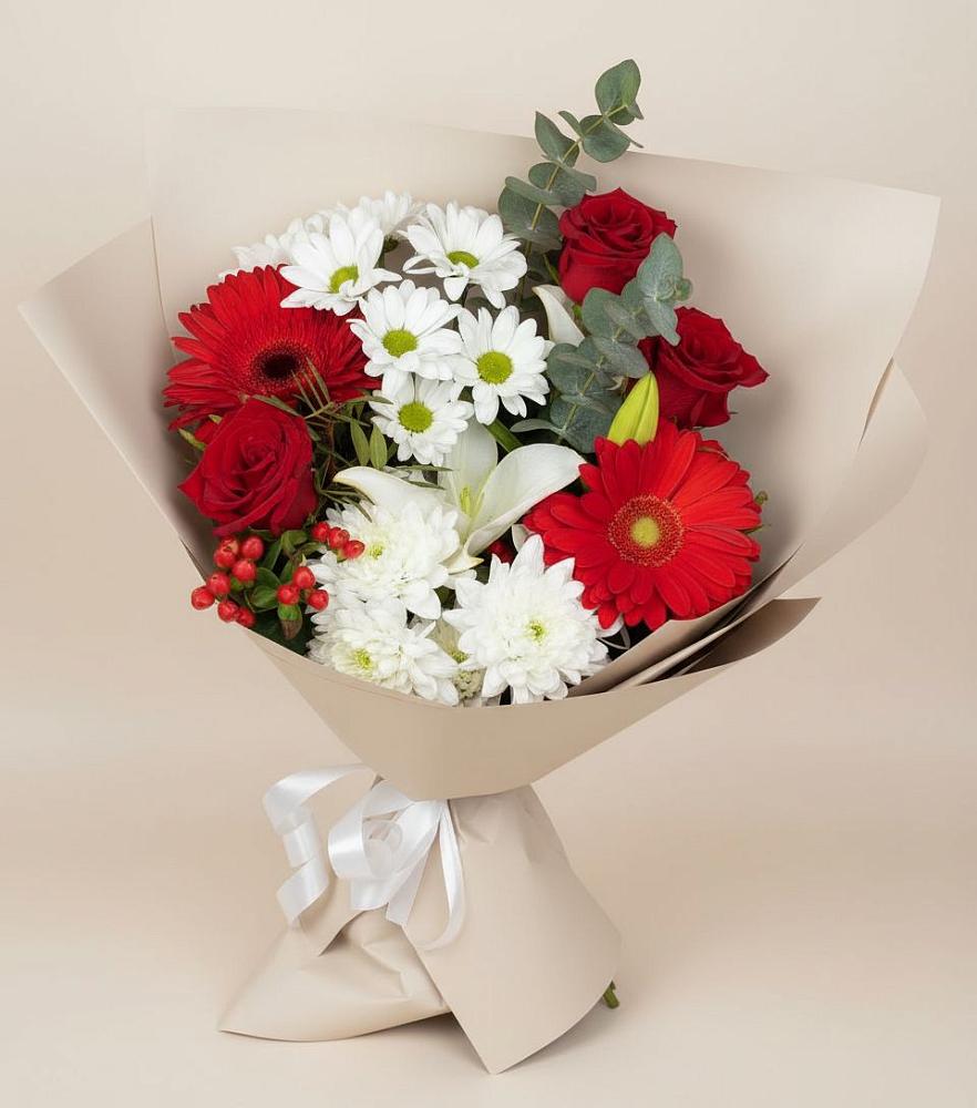 Букет цветов из: Розы, Хризантемы, Герберы и Лилии в Турыгино