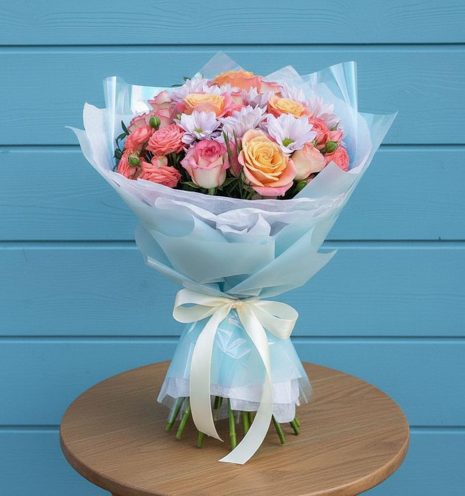 Букет цветов из: Хризантемы и Розы в Турыгино