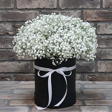Цветочная композиция из Гипсофила в шляпной коробке в Турыгино